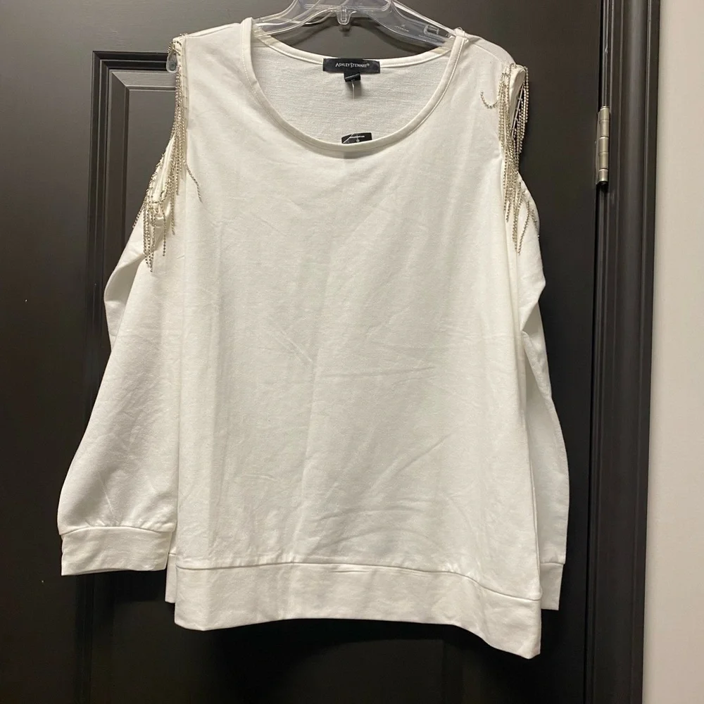 Ashley Stewart White Embellished Shoulder Pullover - Picture 3 of 5